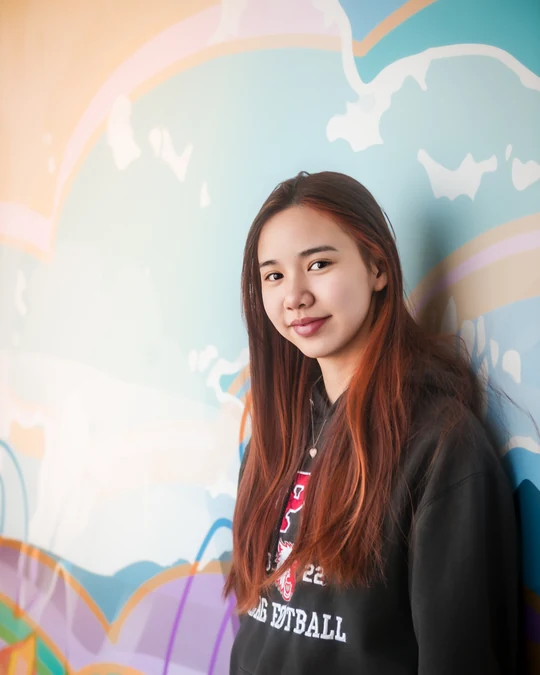 Natural portrait with a softly blurred colourful background